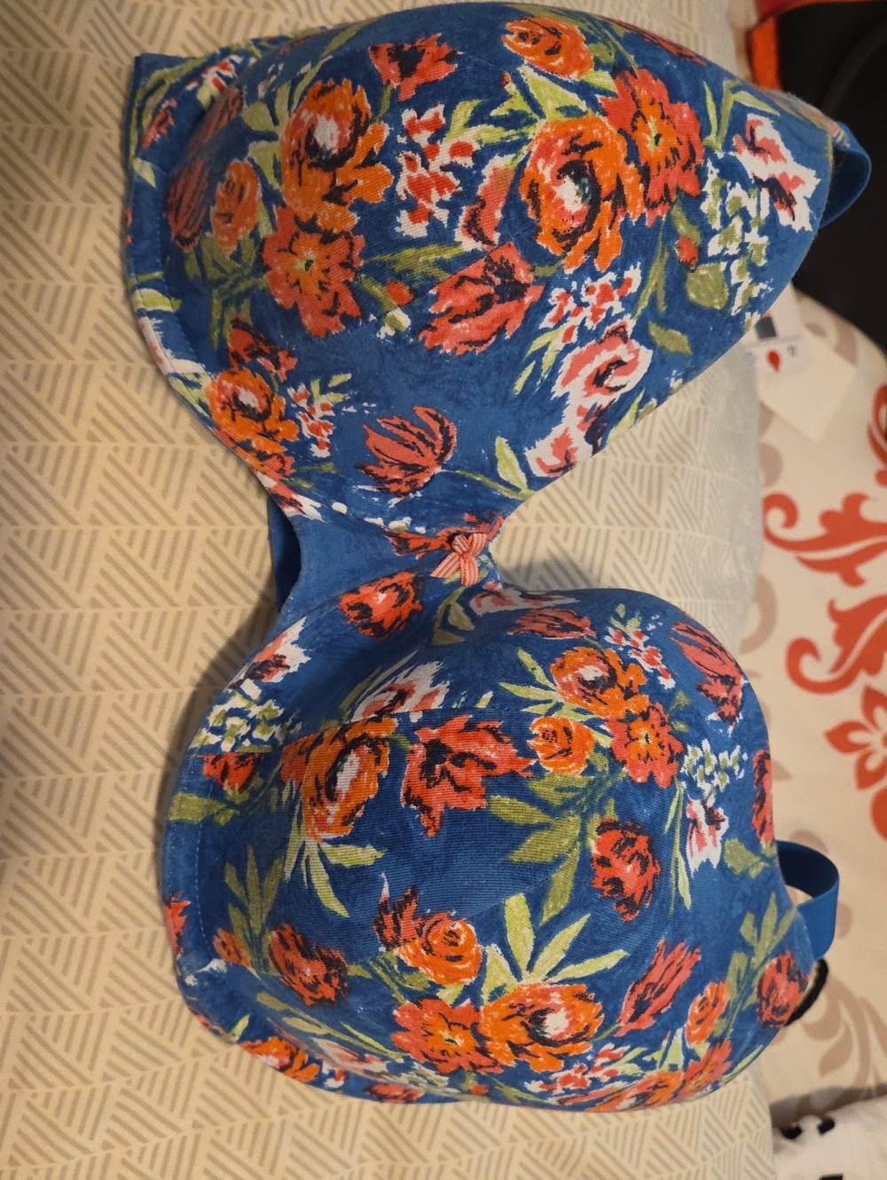 Cacique Floral Print Cotton Tshirt Bra- Blue & Orange
